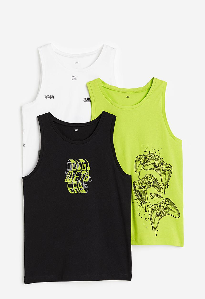 H&M - 3 Pack printed vest tops - lime green/game controllers  