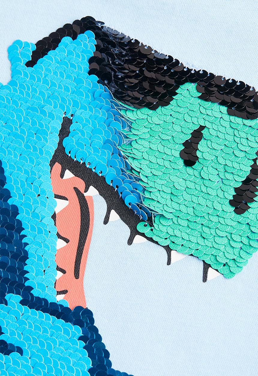H&M - Reversible-sequin t-shirt - light blue surfing dino