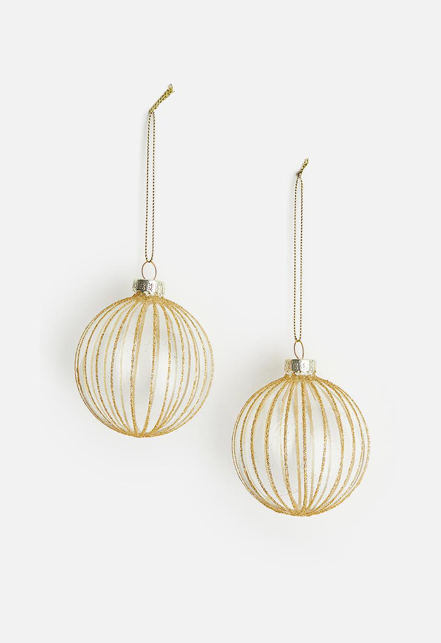 H&M - 2-Pack glittery glass christmas tree baubles - clear glass gold