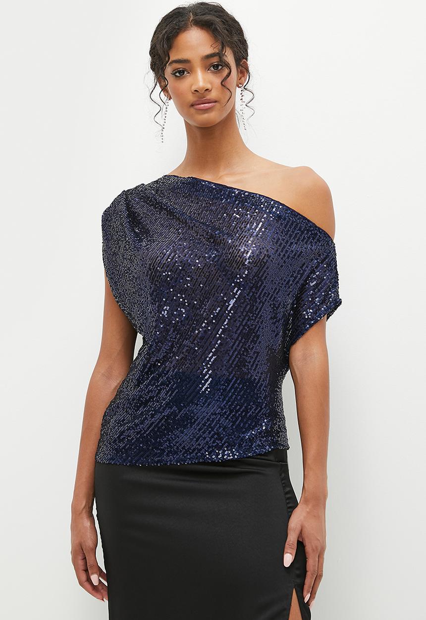 MILLA - Asymmetrical sequin top - navy