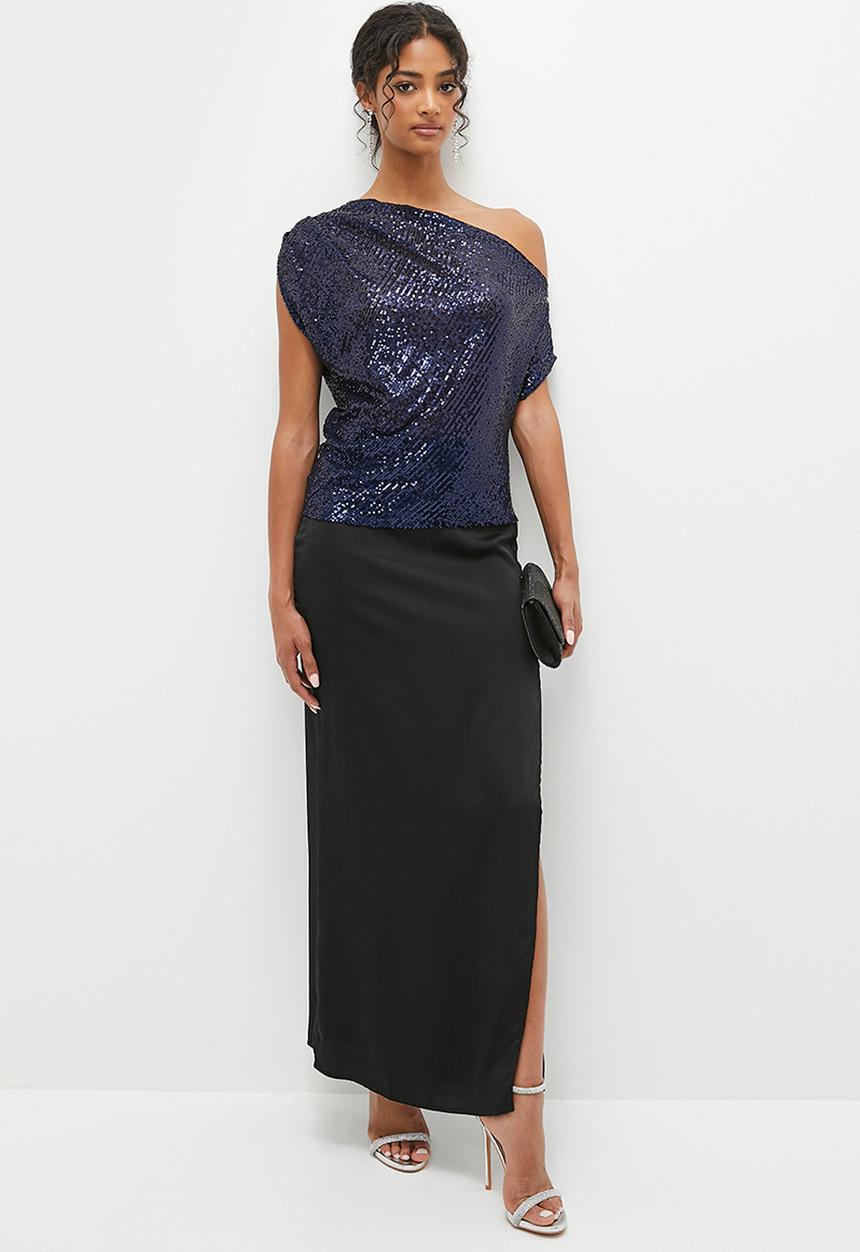 MILLA - Asymmetrical sequin top - navy