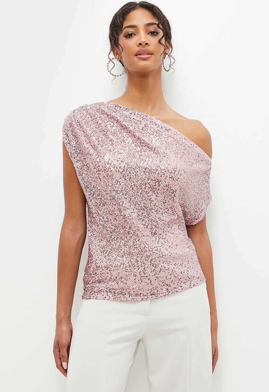 MILLA - Asymmetrical sequin top - dusty pink