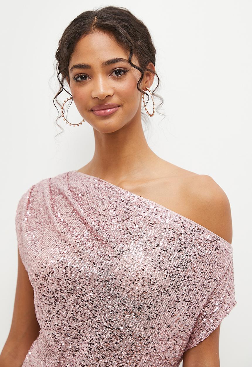 MILLA - Asymmetrical sequin top - dusty pink