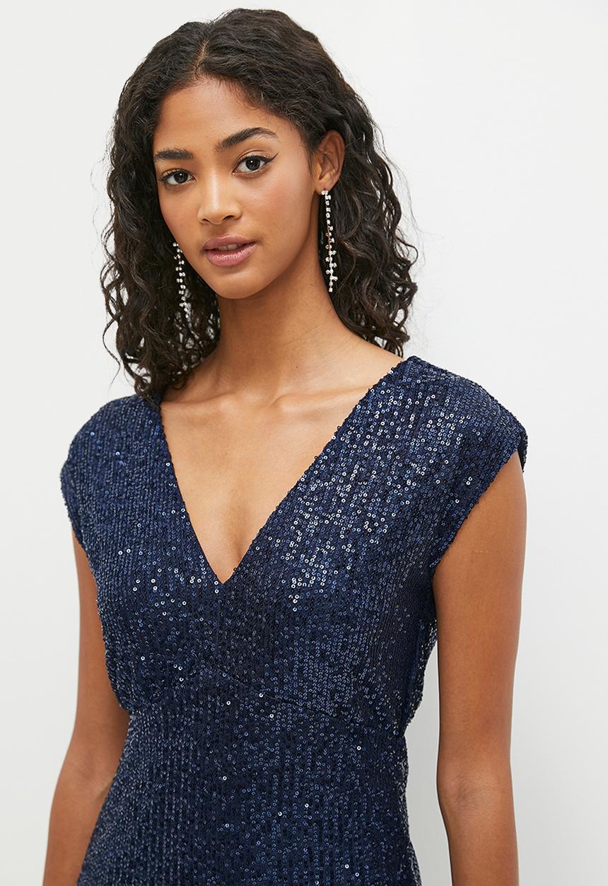 Stella Morgan - Sequinned Mesh Evening Shift Dress - Navy