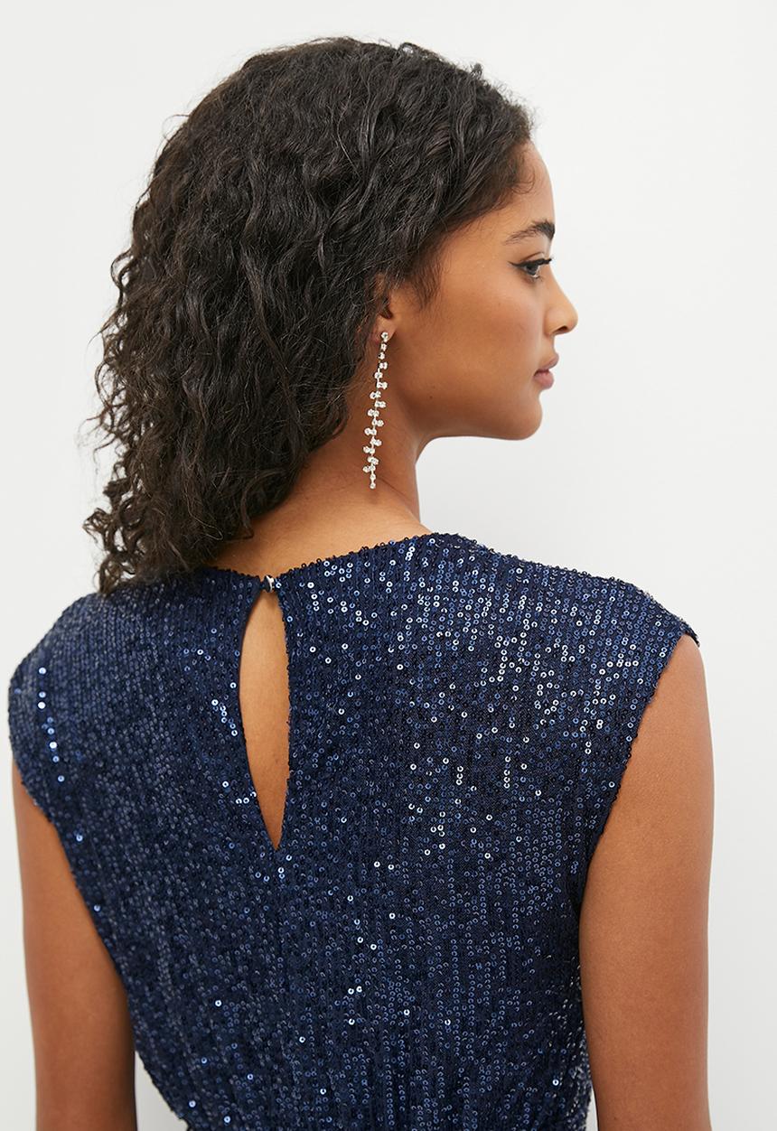 Stella Morgan - Sequinned Mesh Evening Shift Dress - Navy