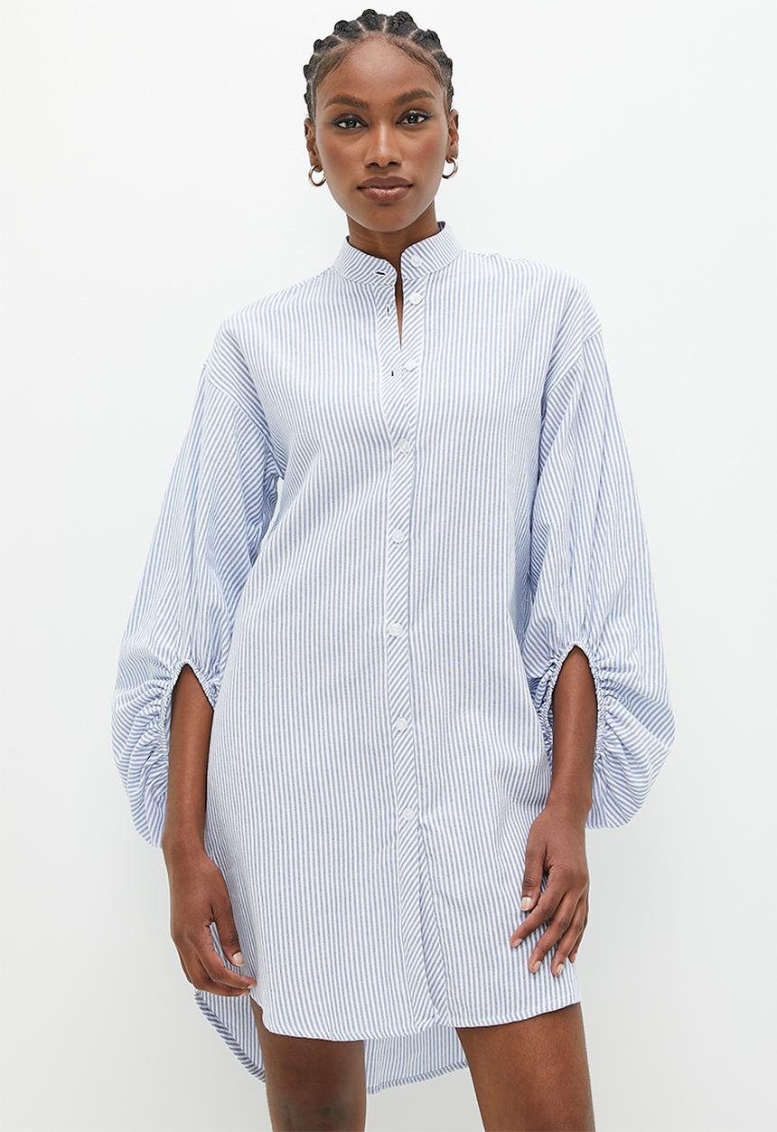 Superbalist - Balloon sleeve shirt dress - blue stripe
