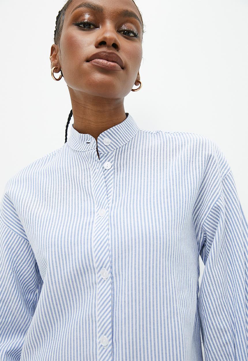 Superbalist - Balloon sleeve shirt dress - blue stripe