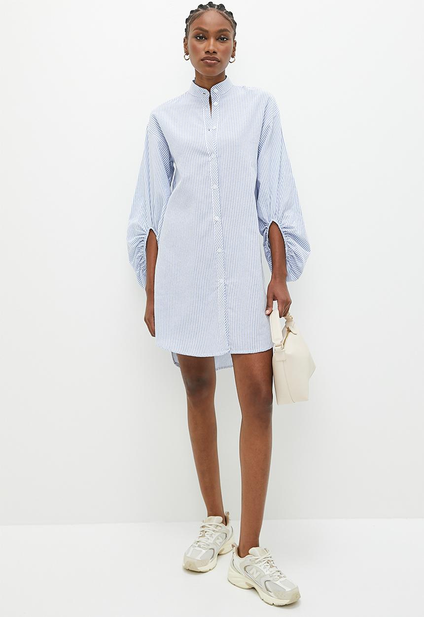 Superbalist - Balloon sleeve shirt dress - blue stripe