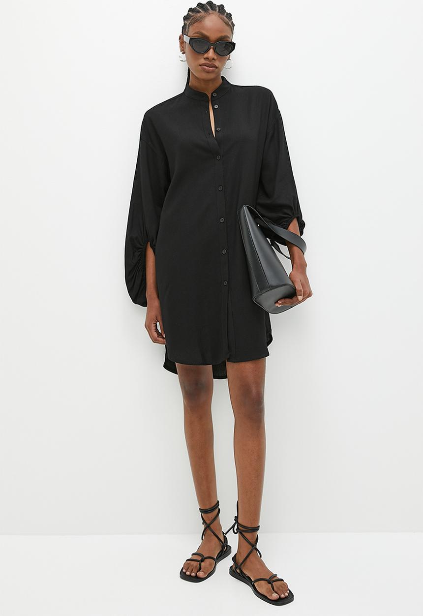 Superbalist - Balloon sleeve shirt dress - black