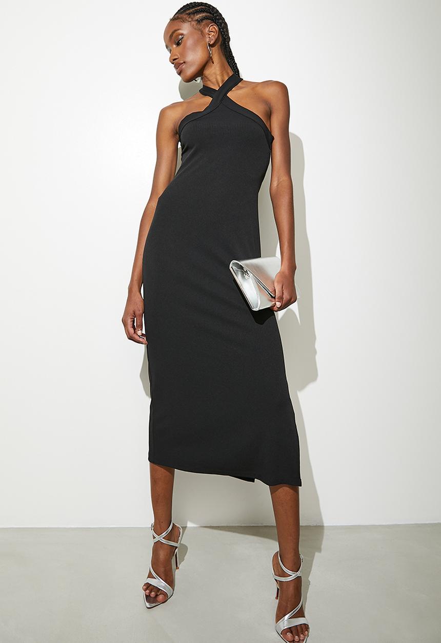 VELVET - Halter neck midi dress - black