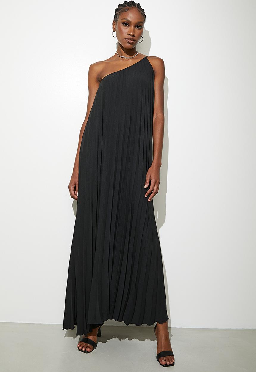 VELVET - Asymmetric pleated kaftan dress - black