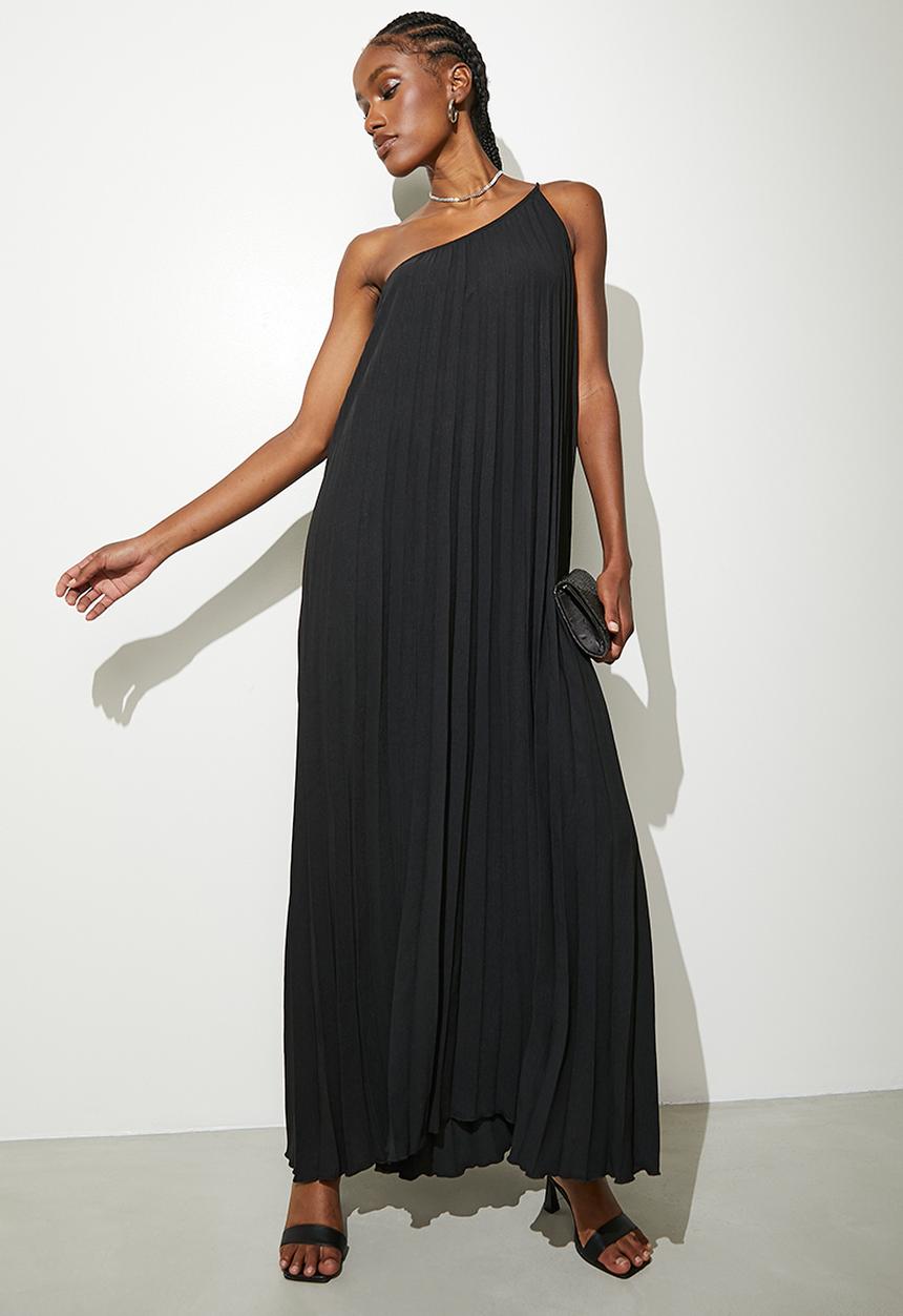 VELVET - Asymmetric pleated kaftan dress - black