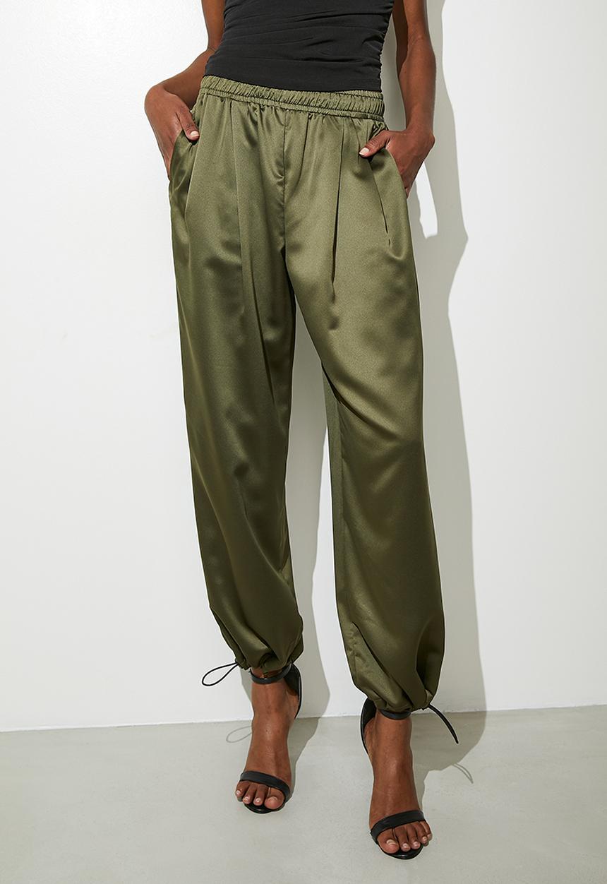 VELVET - Satin parachute trouser - military