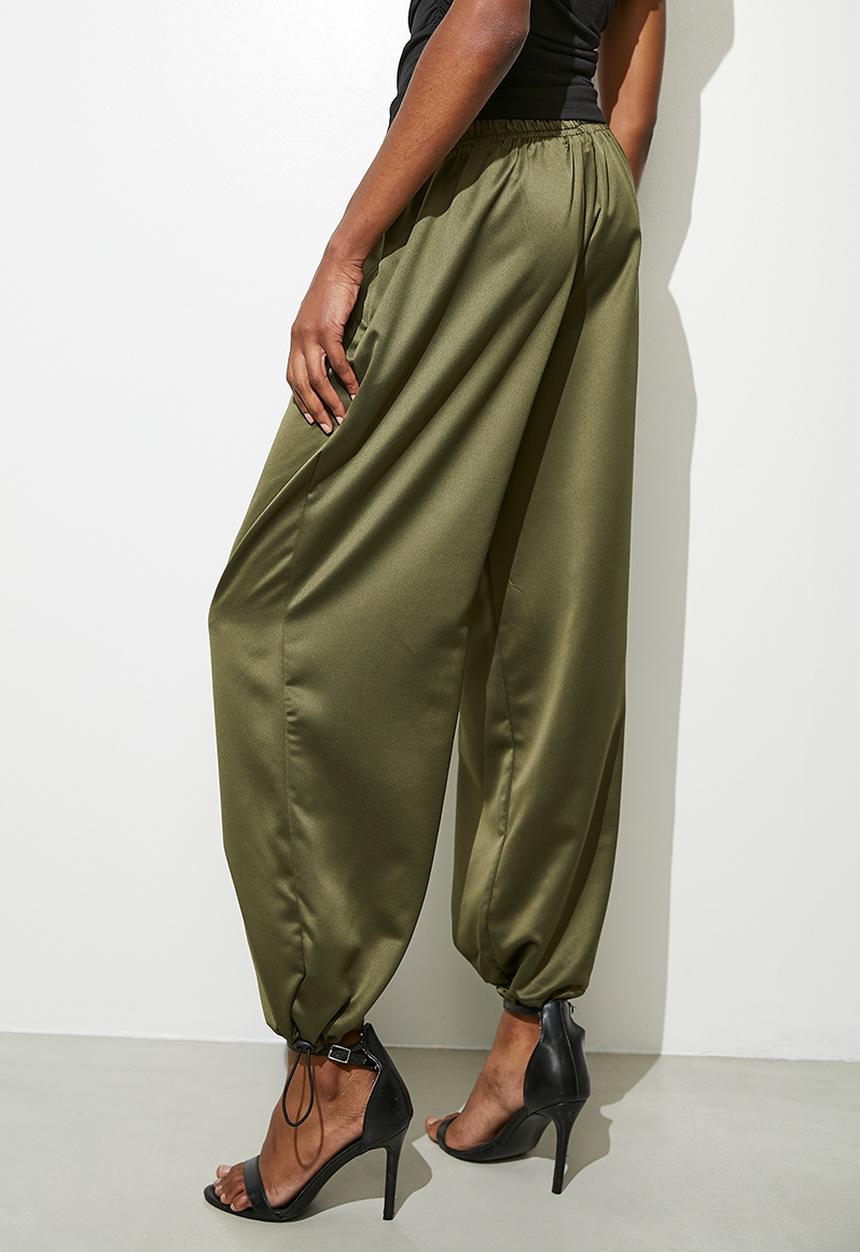 VELVET - Satin parachute trouser - military