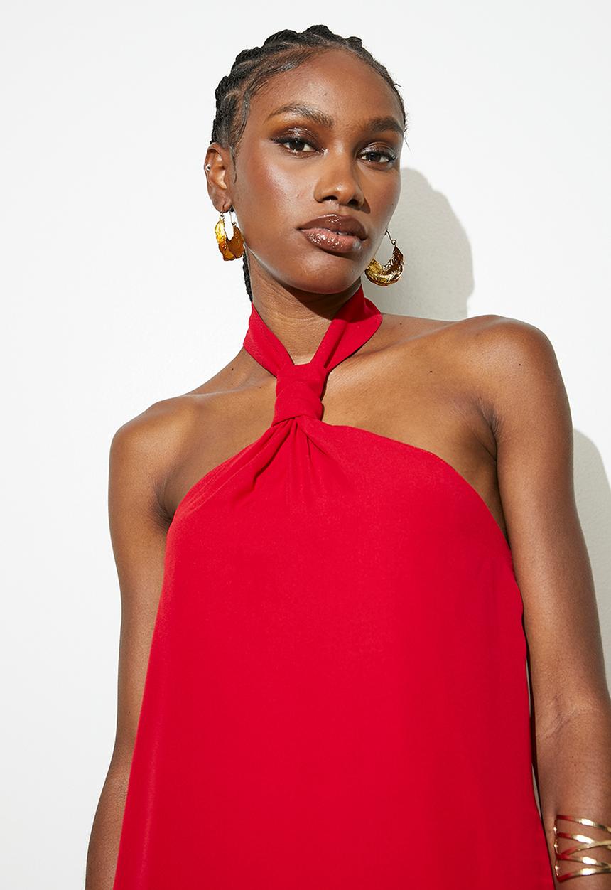 VELVET - Mini trapeze dress with tie detail - salsa