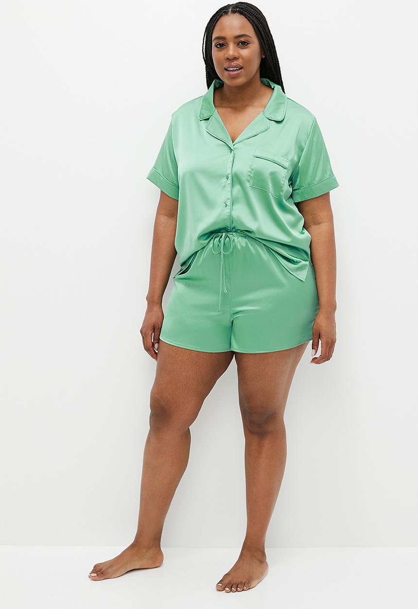 Cotton On - Plus Staycay Satin Sleep Set - Misty Jade