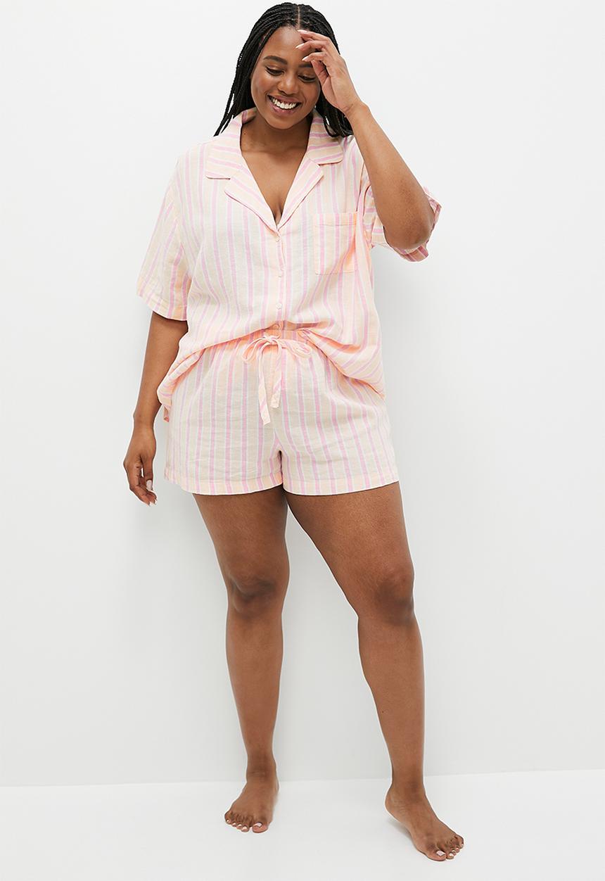Cotton On - Plus Body Woven Sleep Set - Sadie Stripe Peach