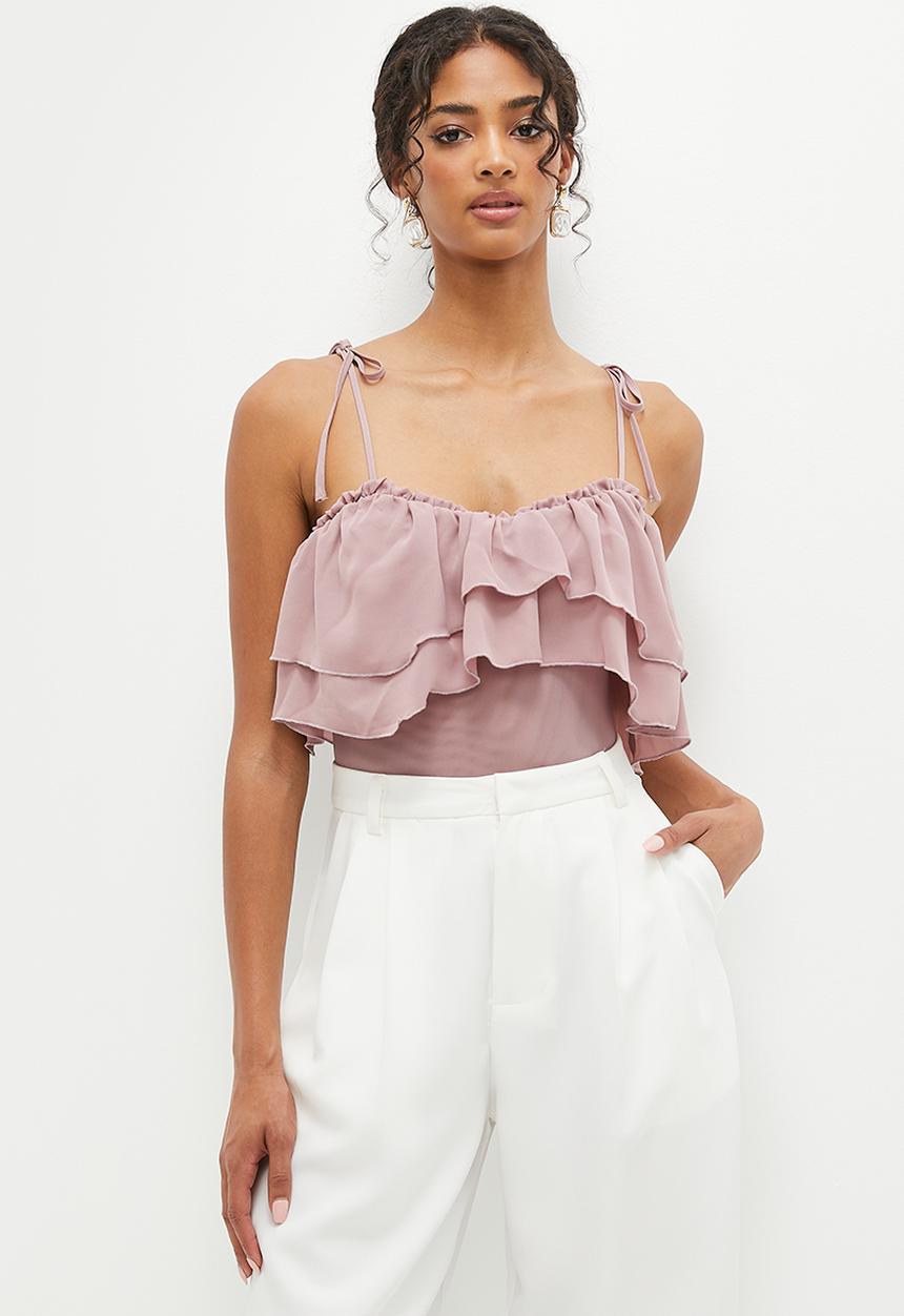 MILLA - Soft ruffle bodysuit - deep mauve