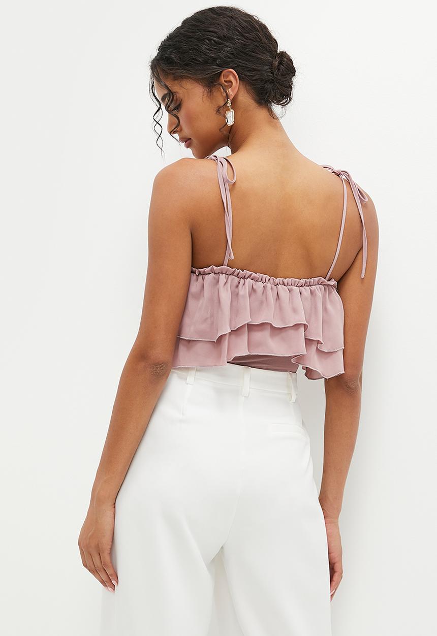 MILLA - Soft ruffle bodysuit - deep mauve