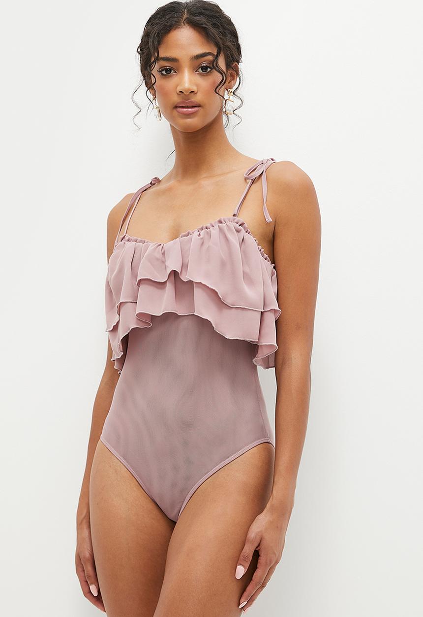 MILLA - Soft ruffle bodysuit - deep mauve