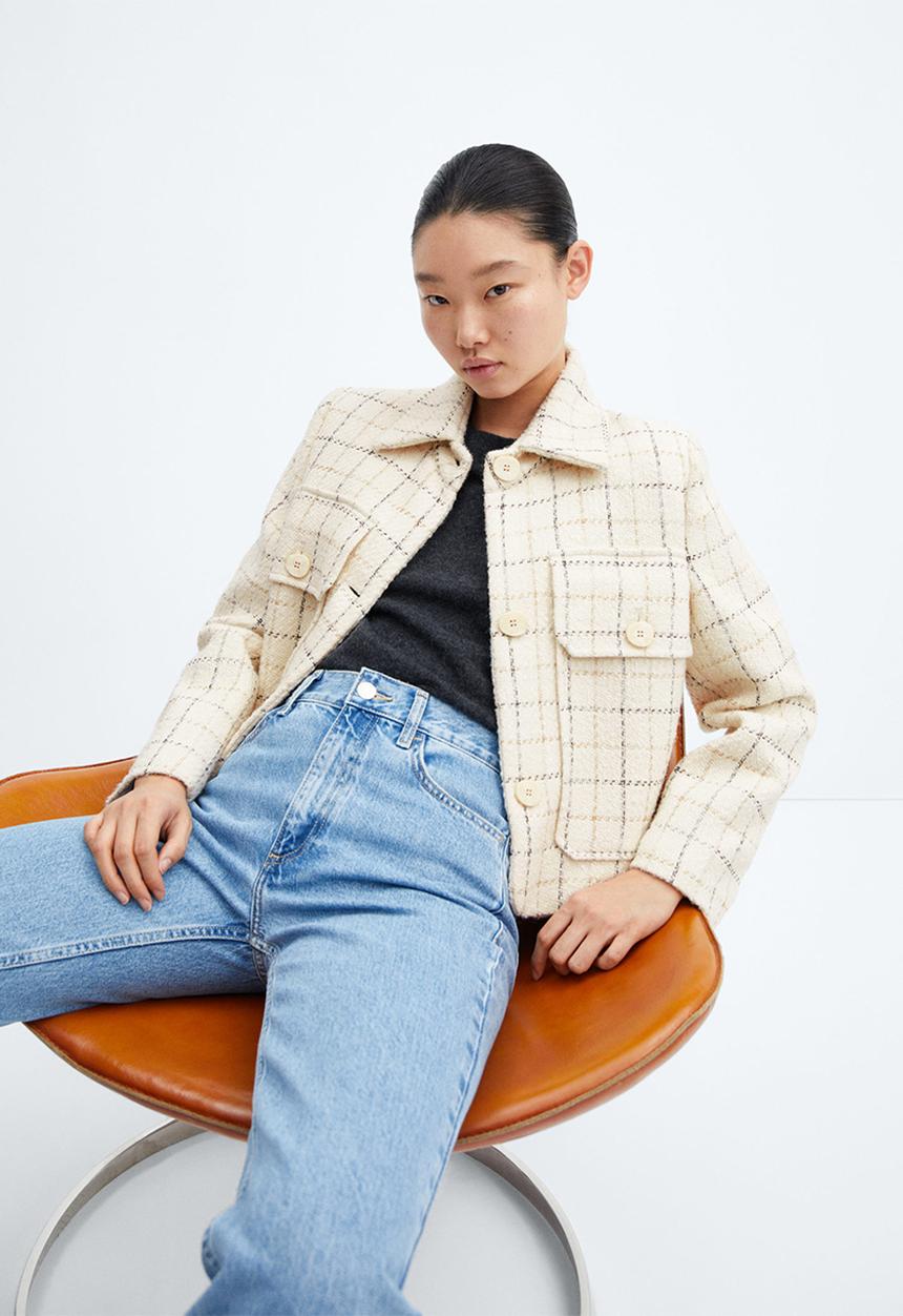 MANGO - Jacket burdeos - light beige