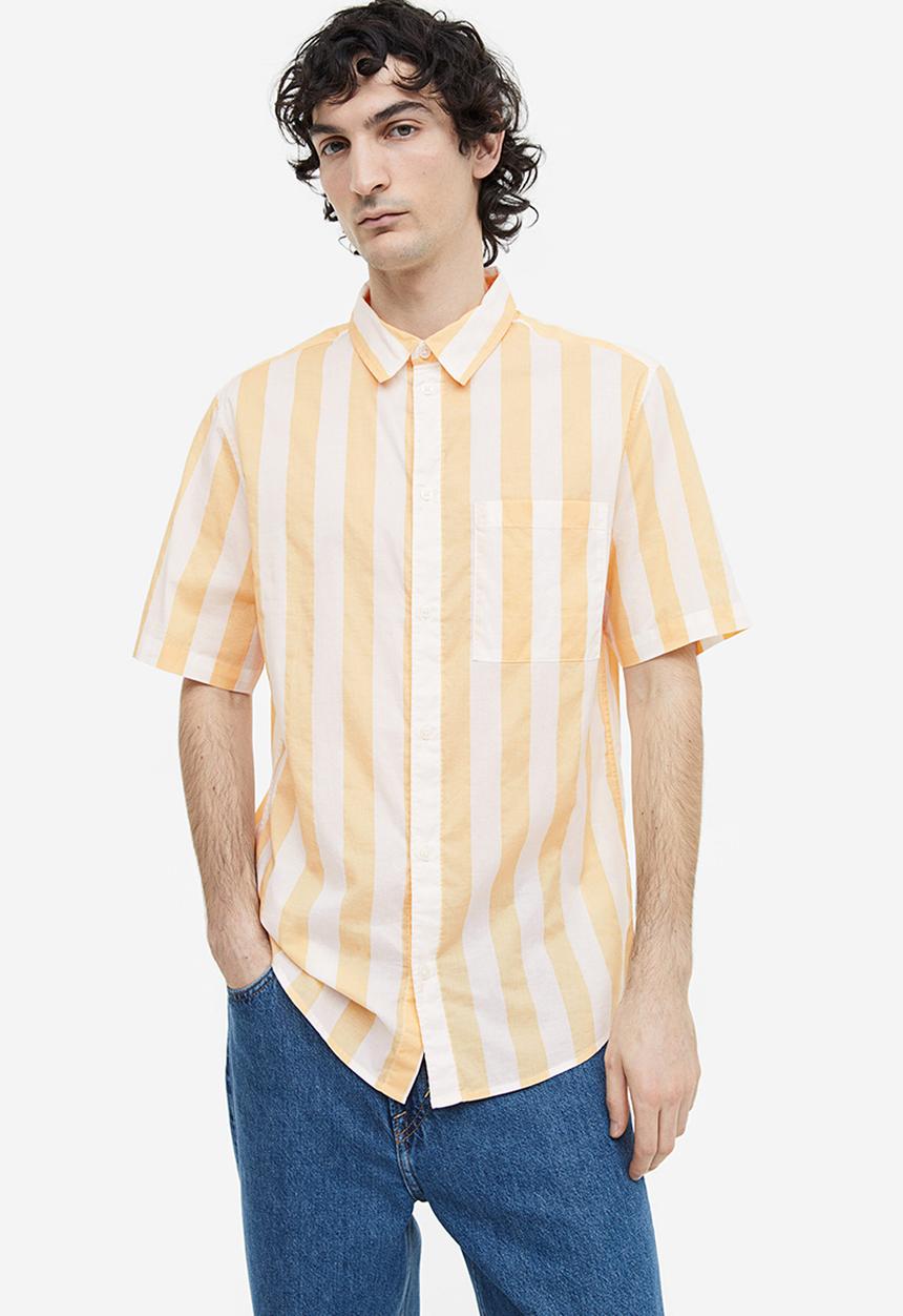 H&M - Cotton shirt regular fit - yellow white striped