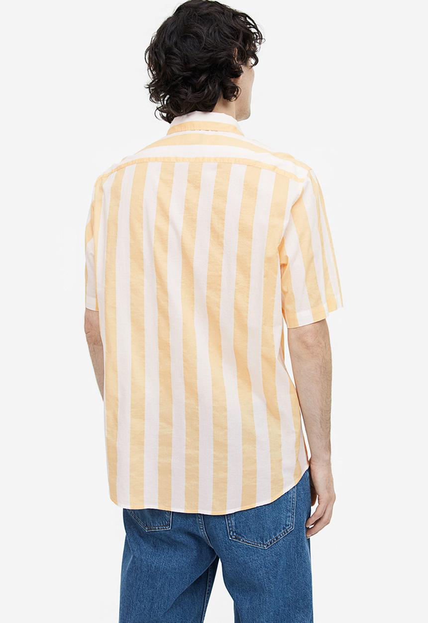 H&M - Cotton shirt regular fit - yellow white striped