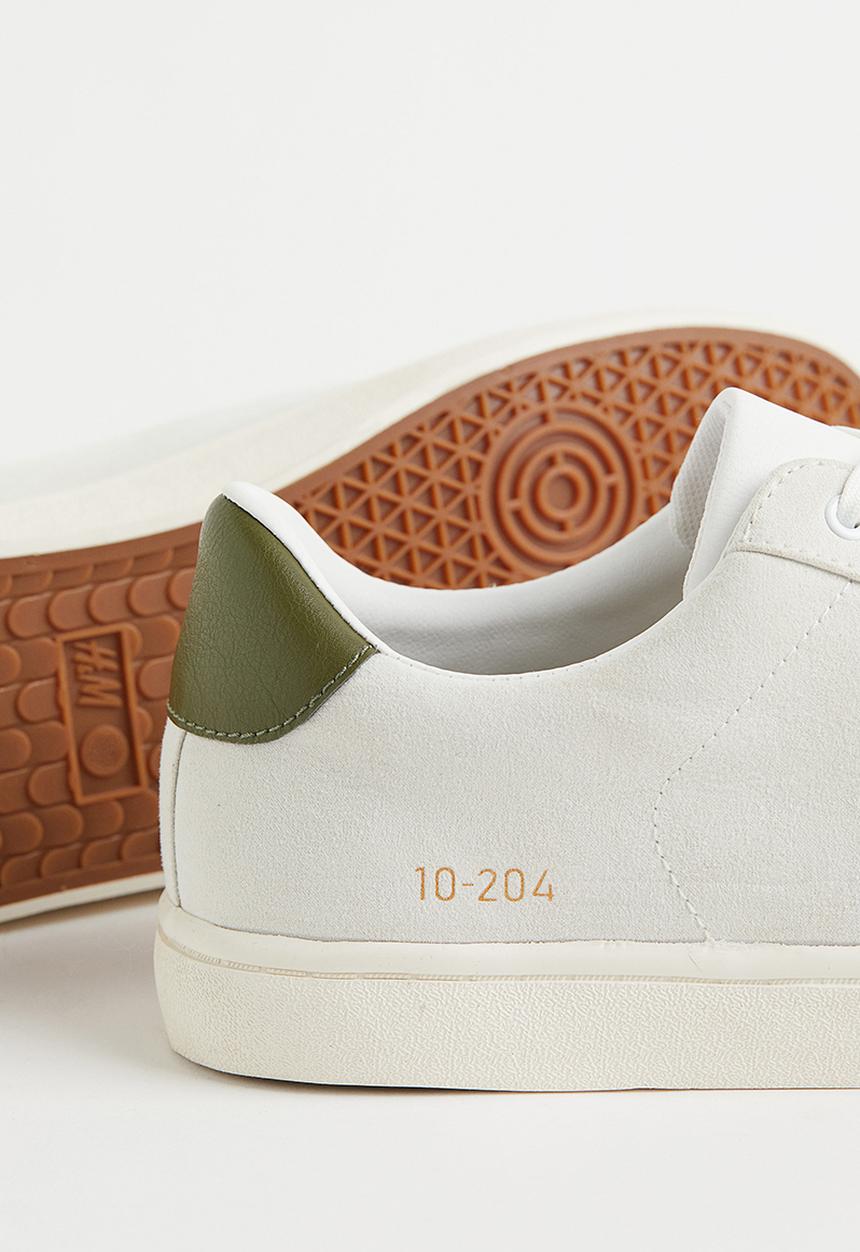 H&M - Imitation leather trainers - light grey & khaki green 
