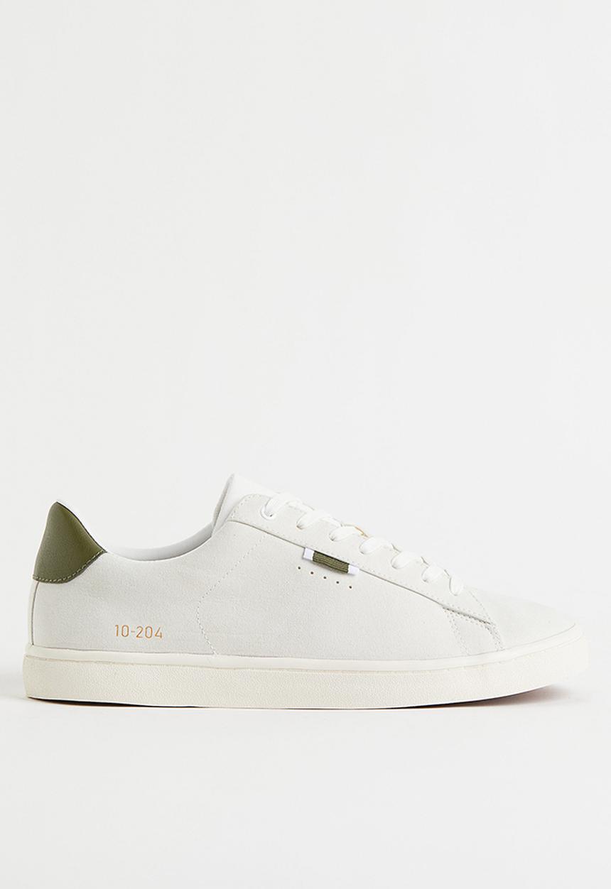 H&M - Imitation leather trainers - light grey & khaki green 