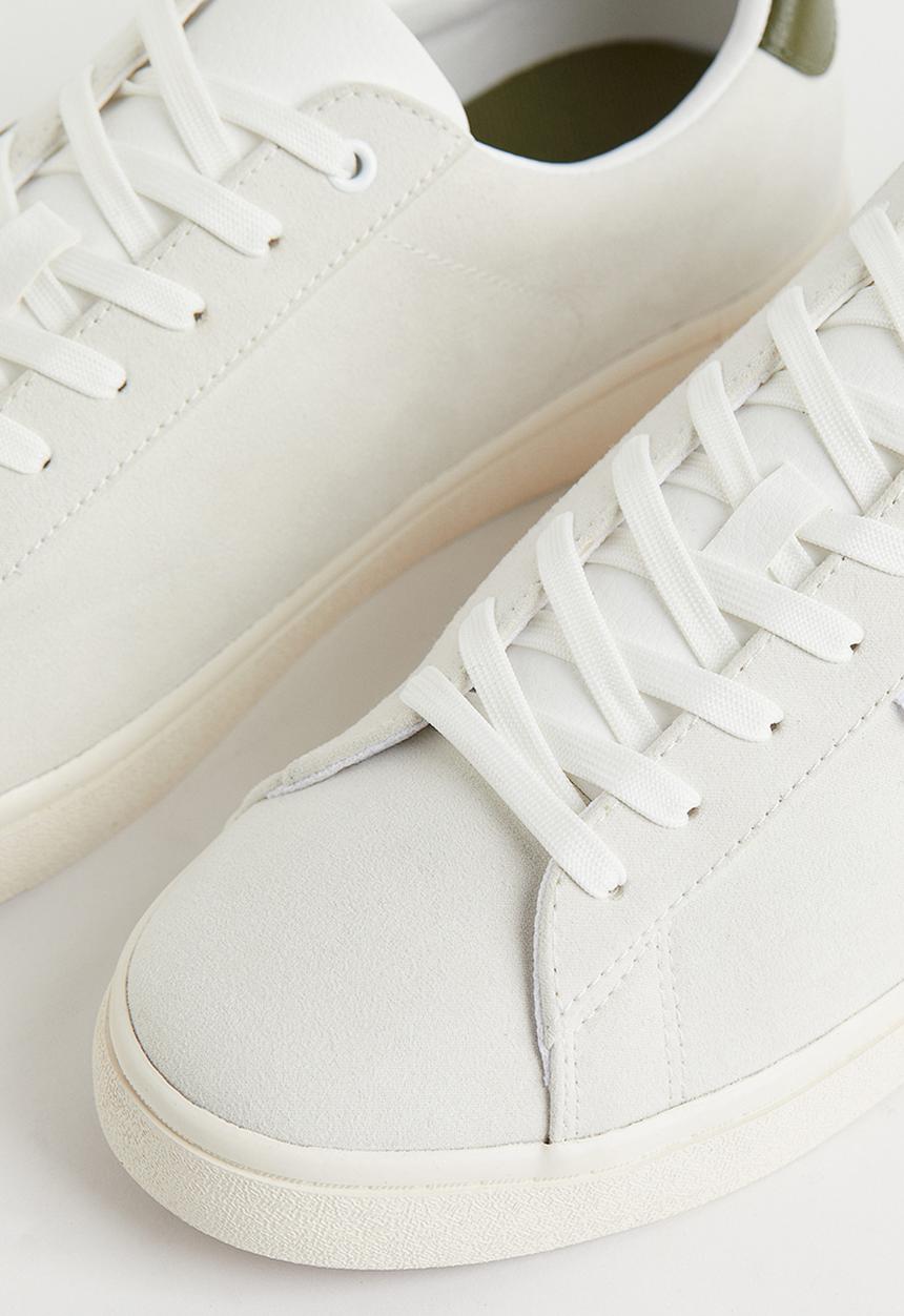 H&M - Imitation leather trainers - light grey & khaki green 