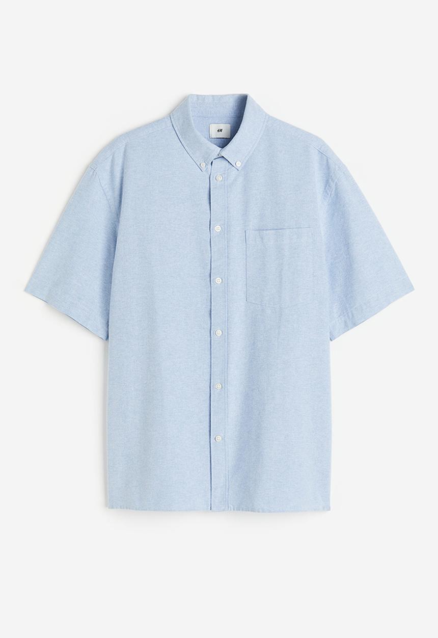 H&M - Relaxed fit short-sleeved oxford shirt - light blue 