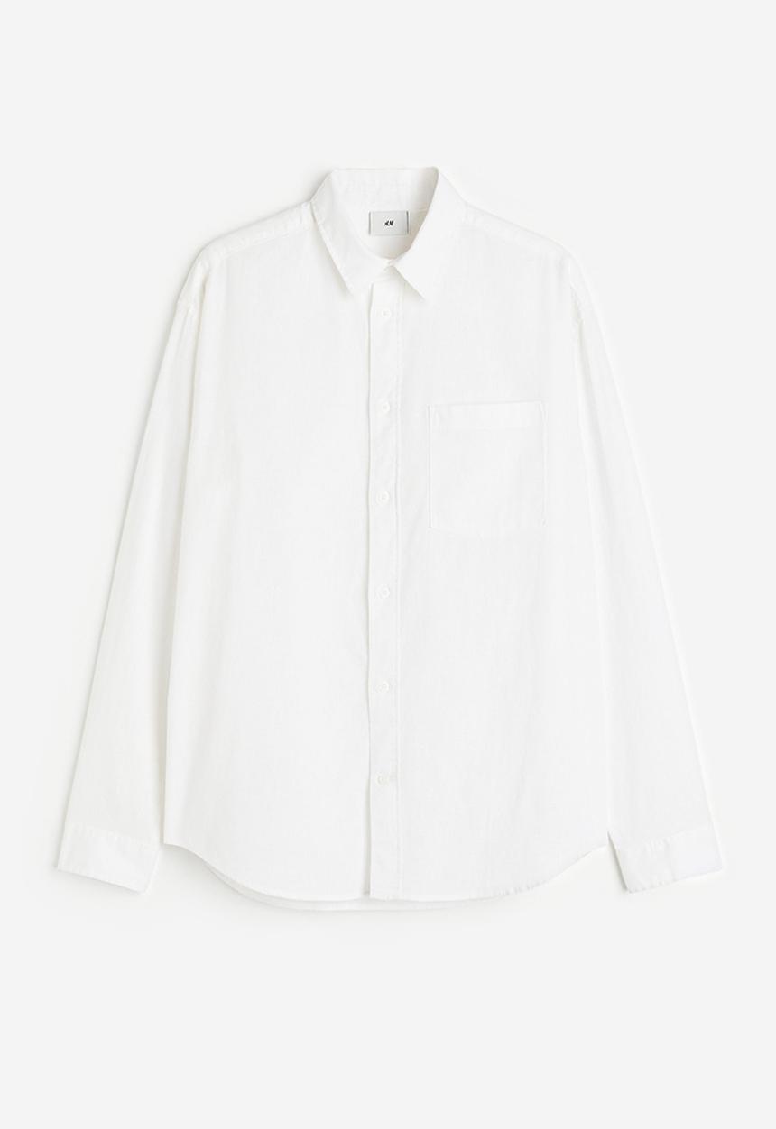 H&M - Relaxed fit linen-blend shirt - white