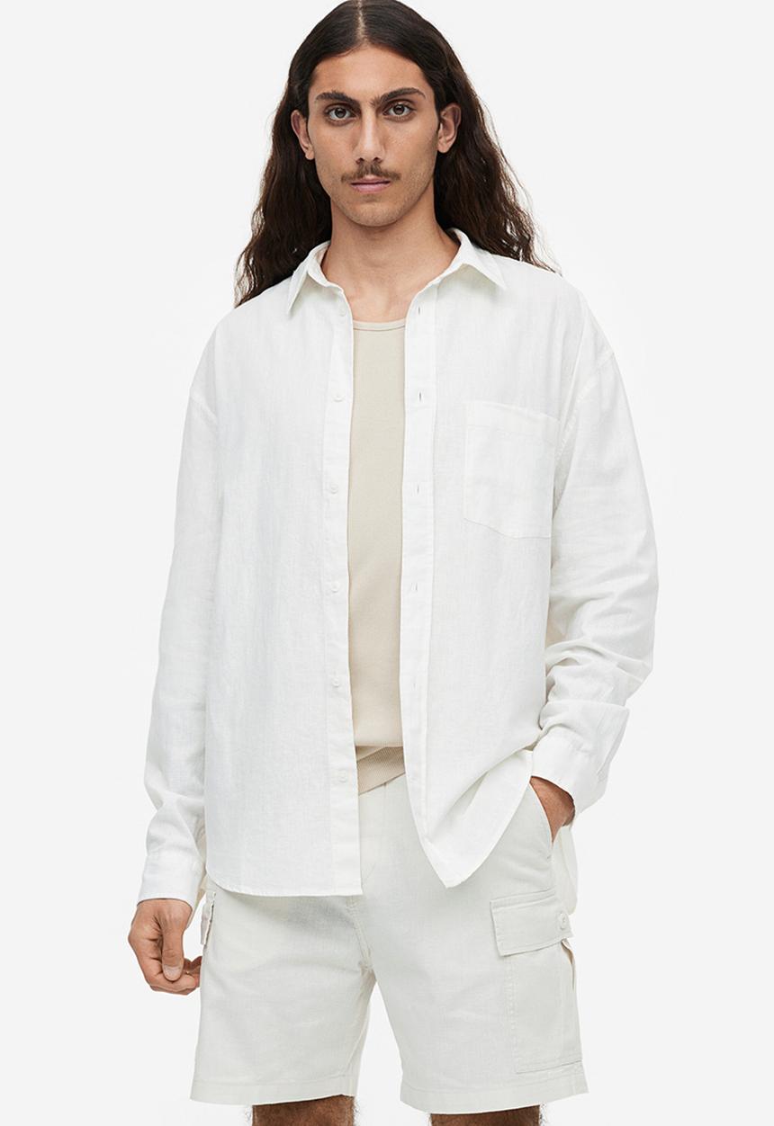 H&M - Relaxed fit linen-blend shirt - white