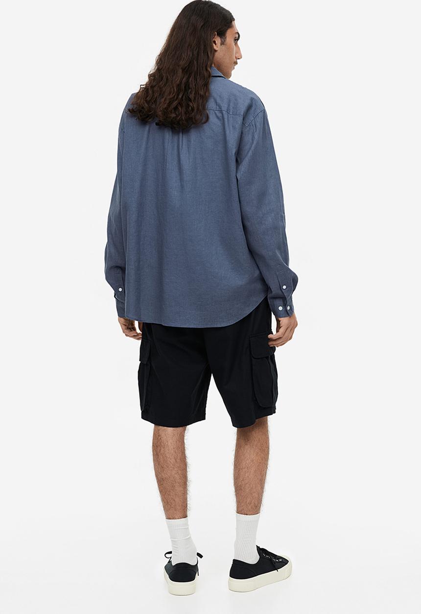 H&M - Relaxed fit linen-blend shirt - dark blue