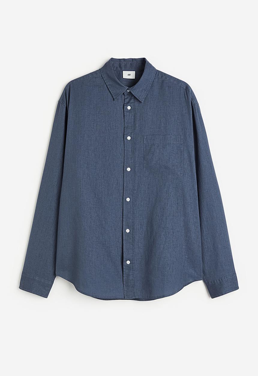H&M - Relaxed fit linen-blend shirt - dark blue