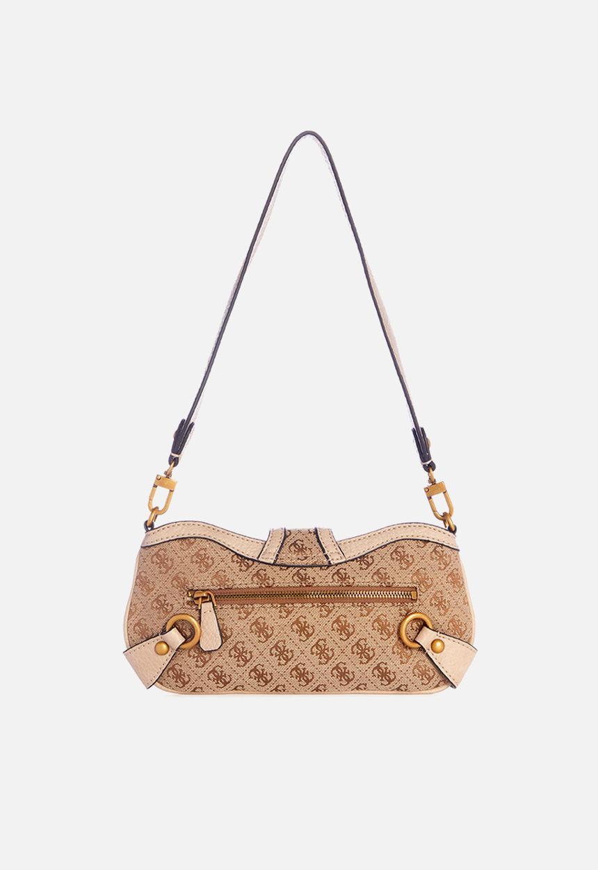 GUESS - Gloss vintage top zipper shoulder bag - latte logo & neutral