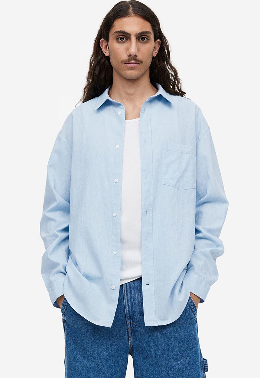 H&M - Relaxed fit linen-blend shirt - light blue