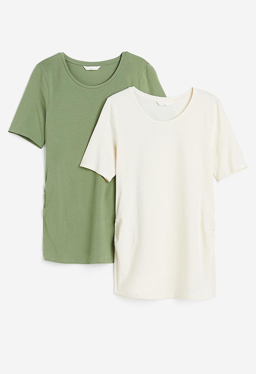 H&M - Mama 2-pack cotton t-shirts - green & cream 