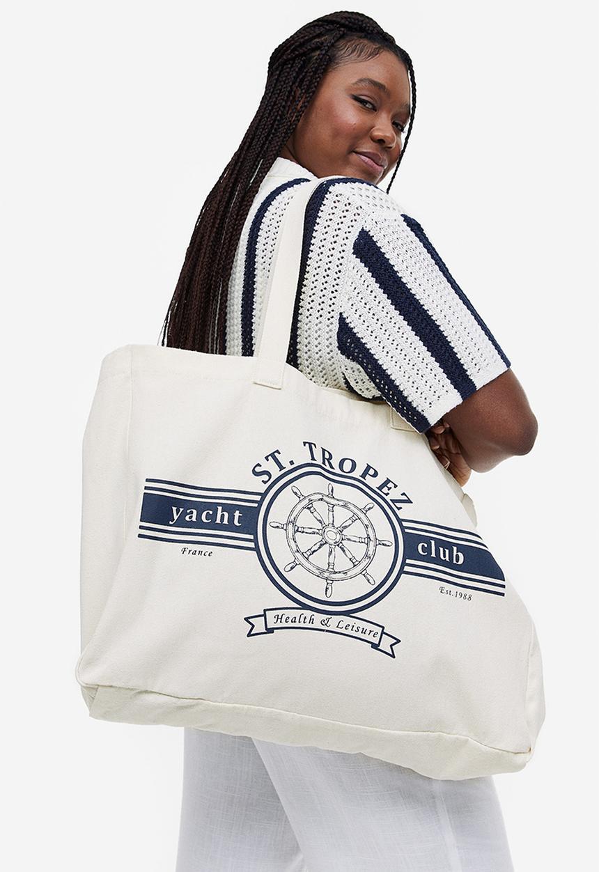 H&M - Printed canvas shopper - cream st. tropez 