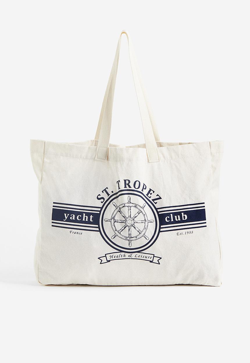 H&M - Printed canvas shopper - cream st. tropez 