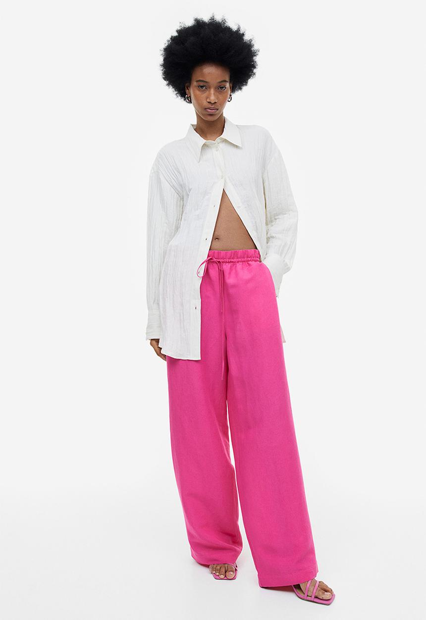 H&M - Linen-blend pull-on trousers - cerise