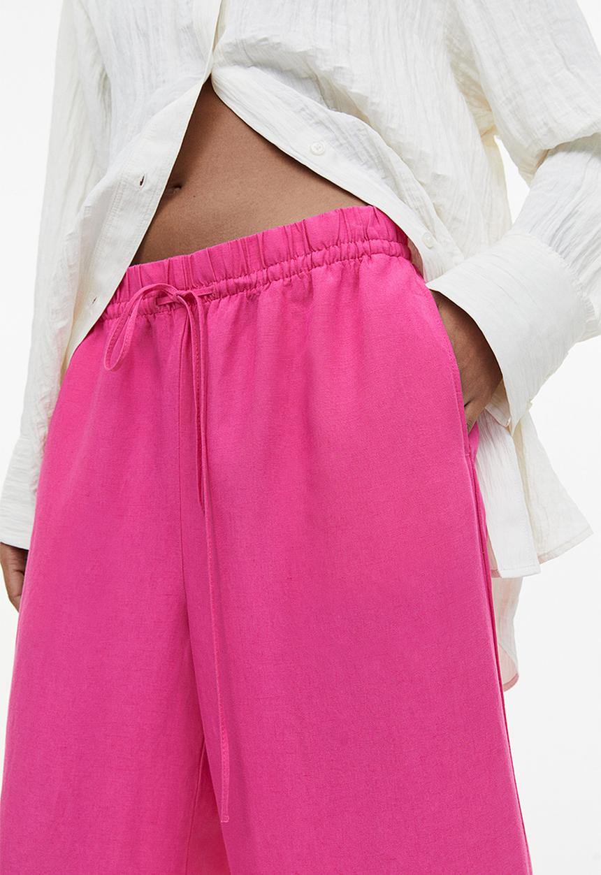 H&M - Linen-blend pull-on trousers - cerise