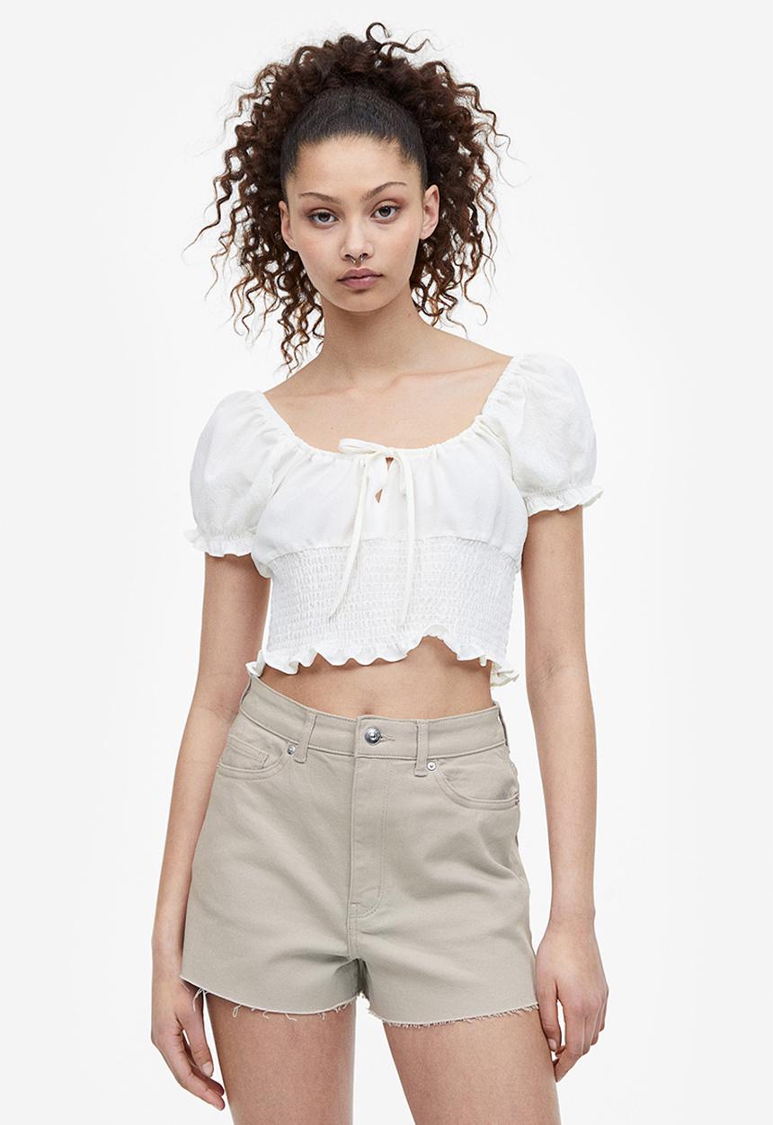 H&M - High-waisted twill shorts - greige 