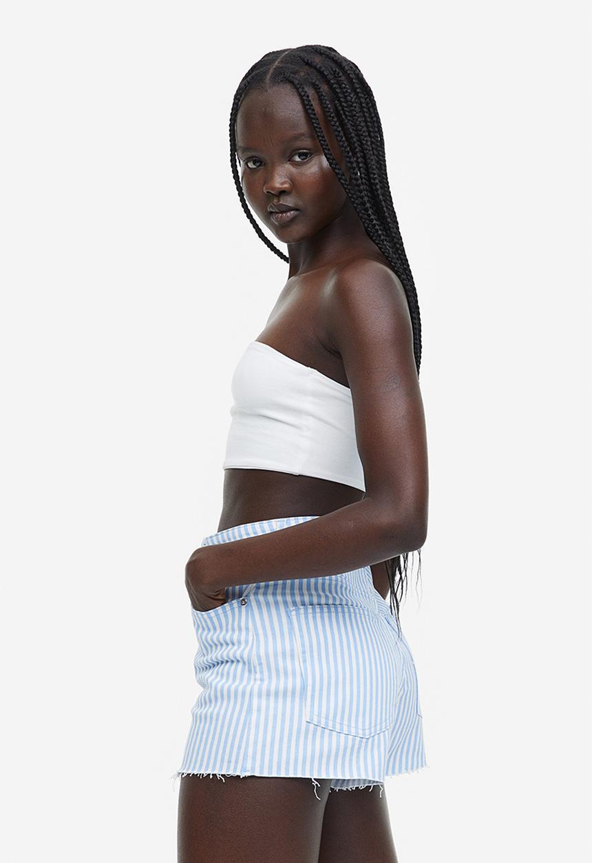 H&M - High-waisted twill shorts - light blue & white striped