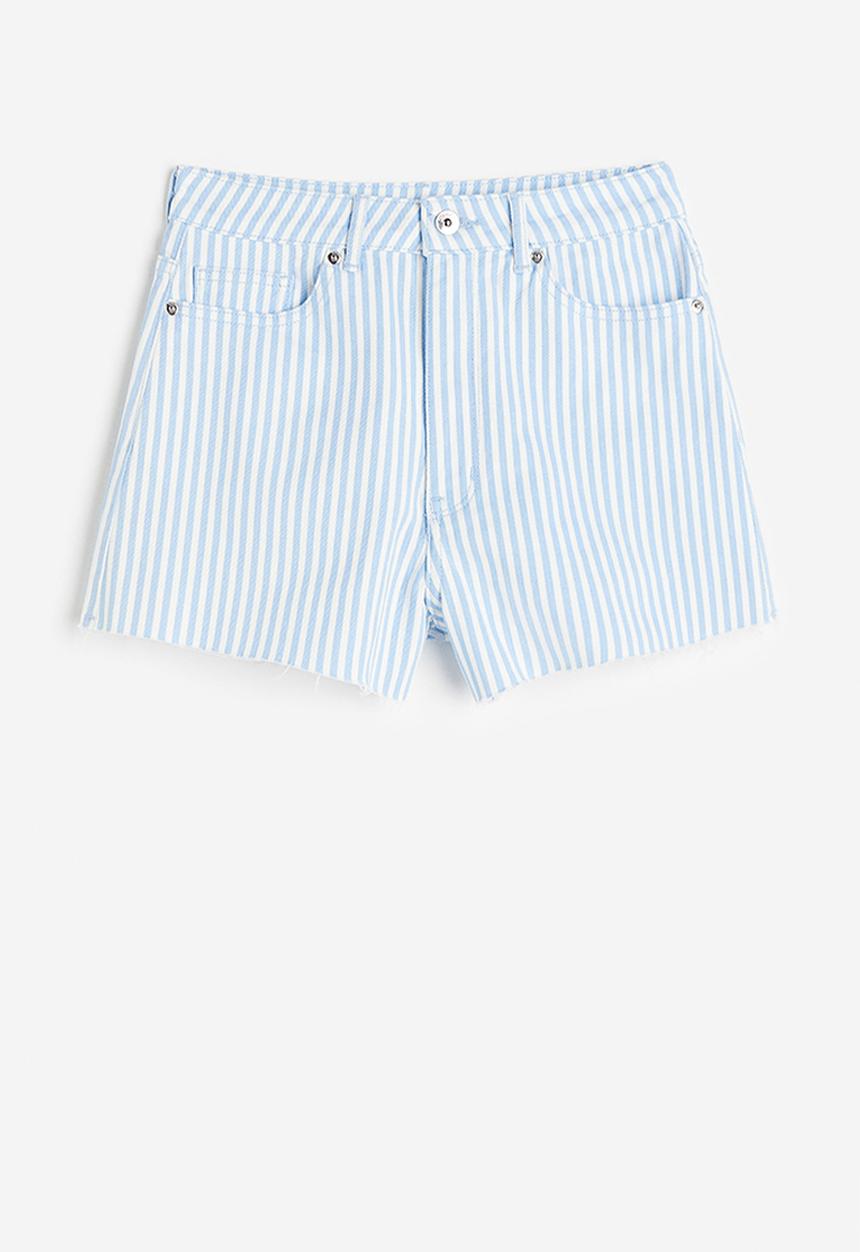 H&M - High-waisted twill shorts - light blue & white striped