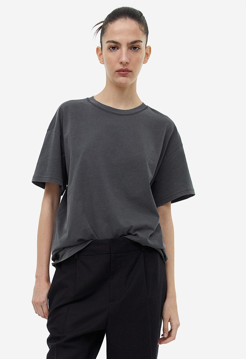 H&M - Washed-look t-shirt - dark grey