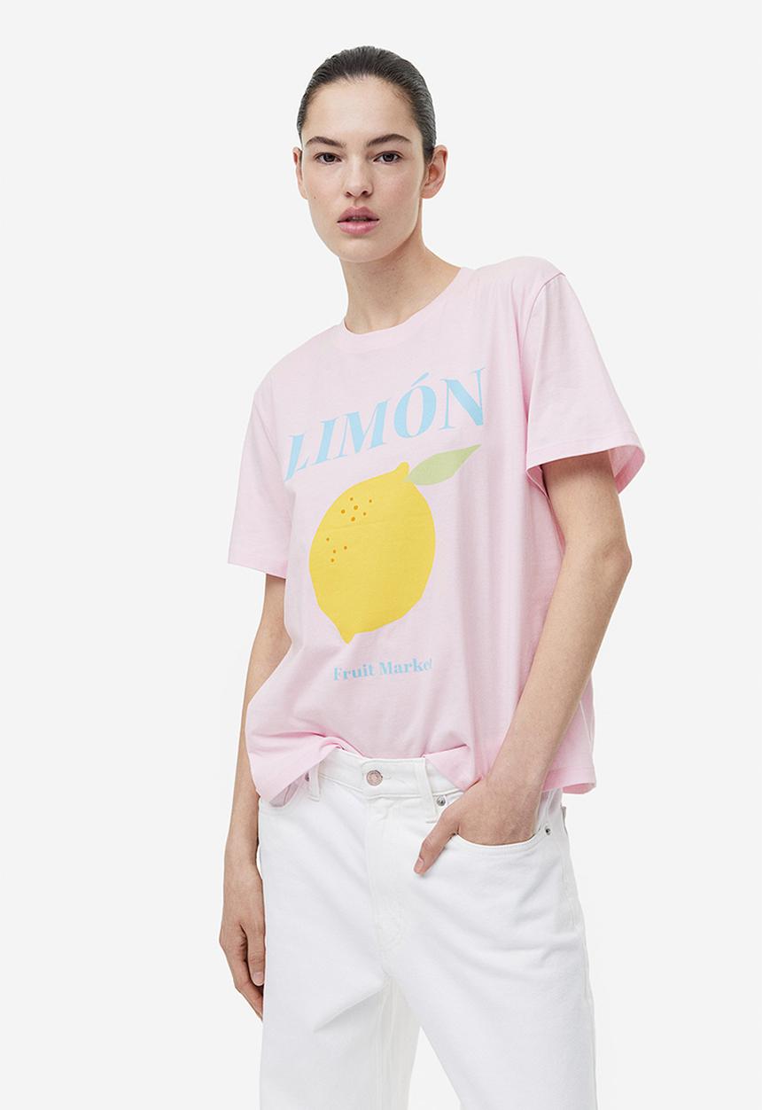 H&M - Cotton t-shirt - light pink & lemon