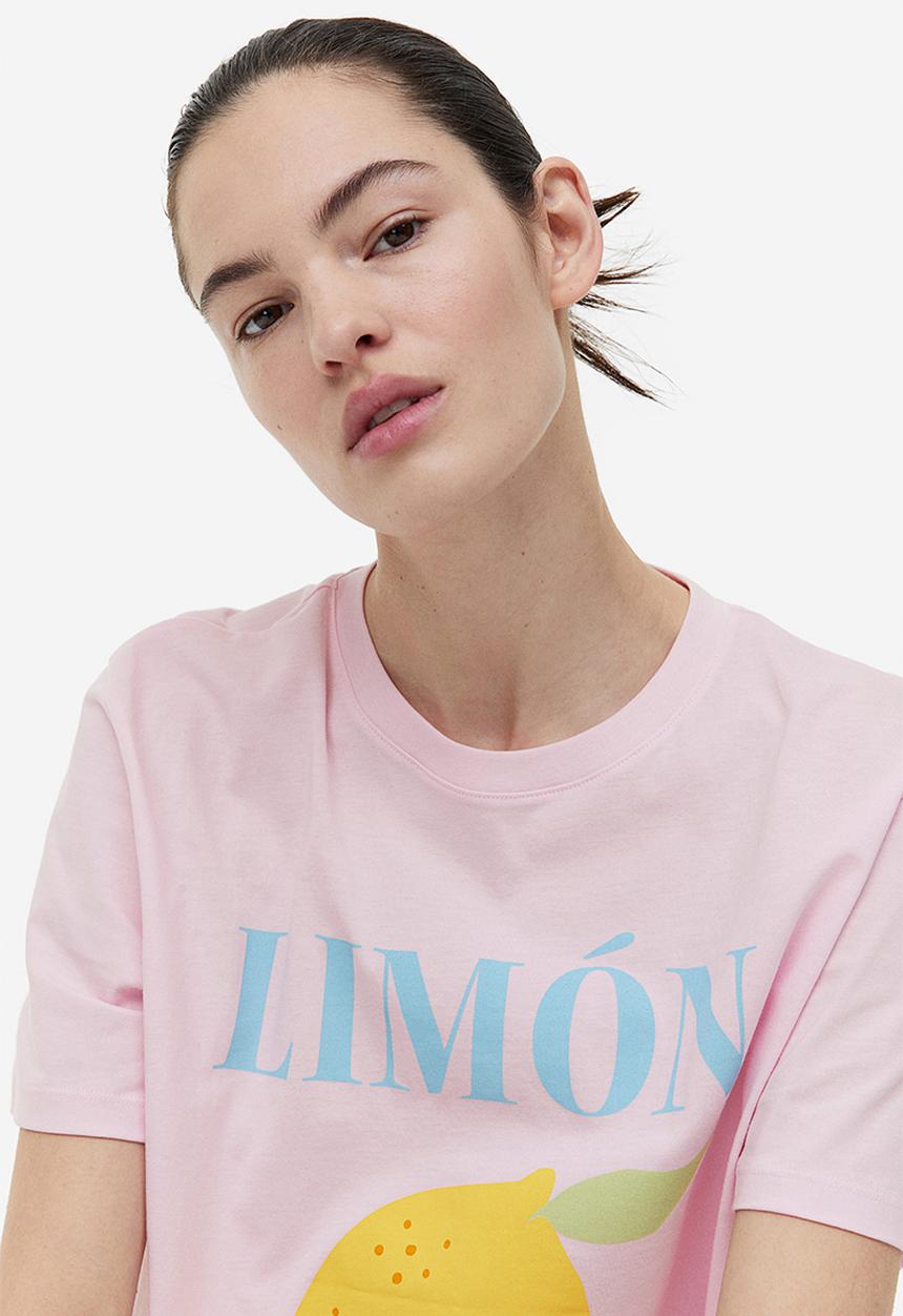 H&M - Cotton t-shirt - light pink & lemon