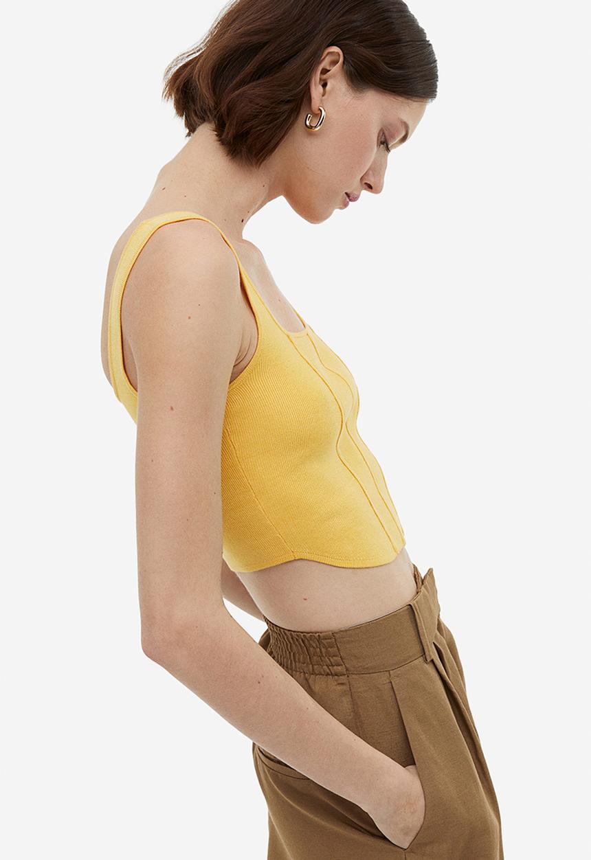H&M - Fine-knit corset top - yellow