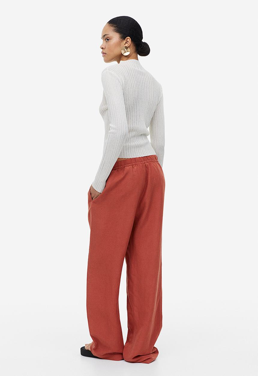 H&M - Linen-blend pull-on trousers - brick red 